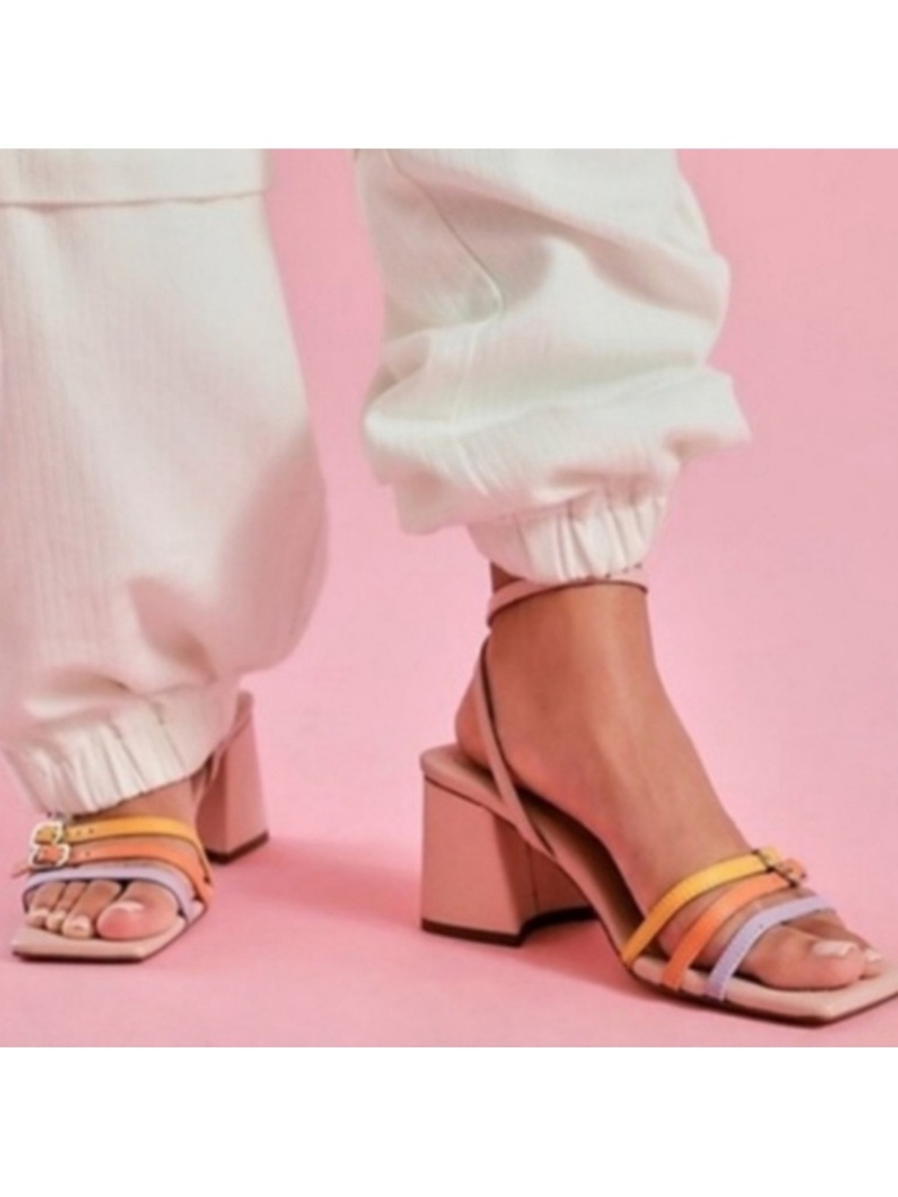Free People Niki Strappy Heels Sandal Size 40 9.5 10 Pink Leather Block Heel New - Picture 3 of 13